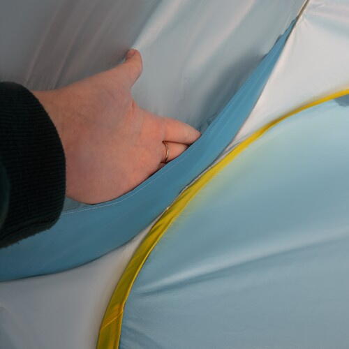 Cort plaja pentru copii cu bazin integrat, POP UP, protectie UV si vant, albastru-galben, 65x115x80cm