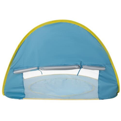 Cort plaja pentru copii cu bazin integrat, POP UP, protectie UV si vant, albastru-galben, 65x115x80cm