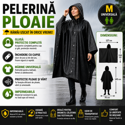 Pelerina de Ploaie Impermeabila , Lungime 110 cm, Confectionata din Material EVA, Prindere cu Capse, Gluga cu snur, Ideal pentru Camping, Drumetii, Pescuit