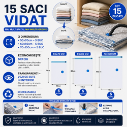 Set 15 saci de vidat pentru depozitare, 3 Marimi, Reutilizabili, Transparenti