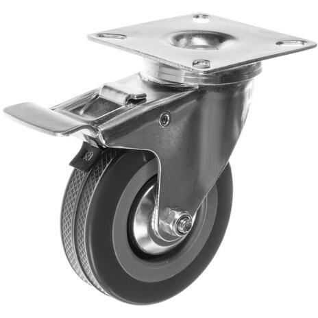 Set 4 roti pivotante industriale cu frana, rotire 360°, argintiu si gri