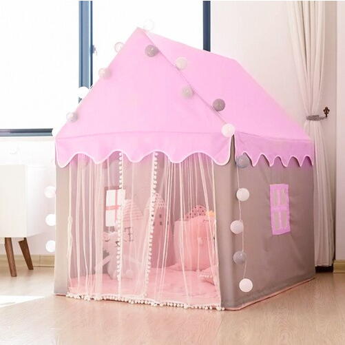 Cort de joaca pentru fetite cu lumini LED incluse, tip casa, cu ferestre, interior / exterior, 130 x 100 x 115 cm, Roz