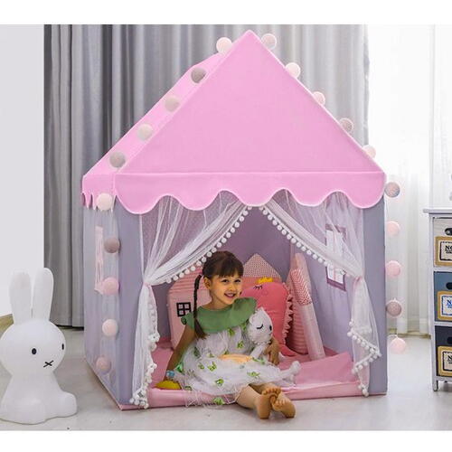 Cort de joaca pentru fetite cu lumini LED incluse, tip casa, cu ferestre, interior / exterior, 130 x 100 x 115 cm, Roz
