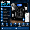 Cantar corporal inteligent, cu diagnostic si termometru, USB, Bluetooth, App pentru fitness, din sticla securizata, LCD, negru