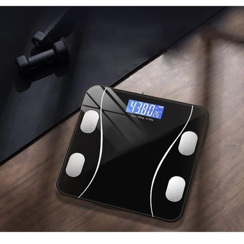 Cantar corporal inteligent, cu diagnostic si termometru, USB, Bluetooth, App pentru fitness, din sticla securizata, LCD, negru