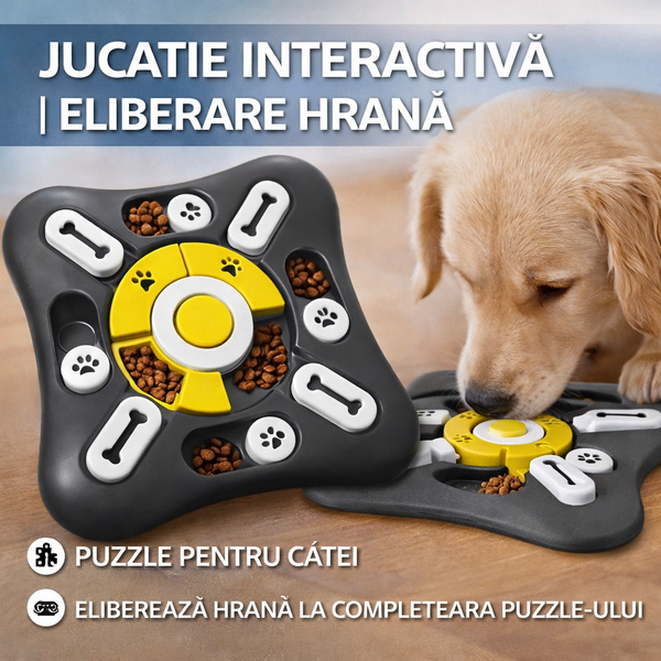 Jucarie interactiva pentru catei, eliberare hrana sau recompense, incetineste mancatul, Negru