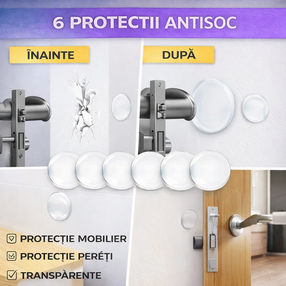 SMARTECH Set 6 protectii antisoc, protectie mobilier si pereti, transparente, poliuretan