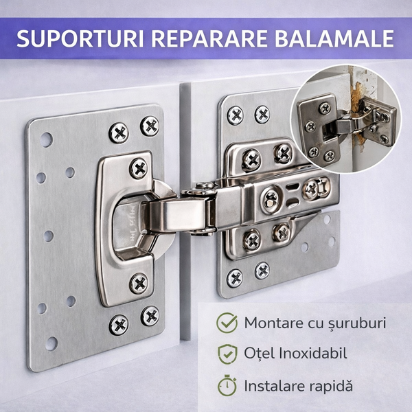 Set 4 bucati suporti de reparare balamale pentru dulap, Otel