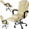 Scaun birou tip Fotoliu cu taburet, Ajustabil, Extensie membre inferioare, Piele ecologica, Otel, Crem