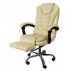 Scaun birou tip Fotoliu cu taburet, Ajustabil, Extensie membre inferioare, Piele ecologica, Otel, Crem