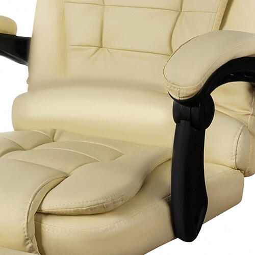 Scaun birou tip Fotoliu cu taburet, Ajustabil, Extensie membre inferioare, Piele ecologica, Otel, Crem
