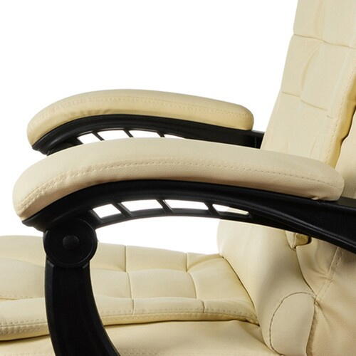Scaun birou tip Fotoliu cu taburet, Ajustabil, Extensie membre inferioare, Piele ecologica, Otel, Crem