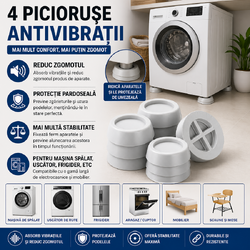Set 4 suporti amortizare vibratii masina de spalat, frigider, antizgomot, antiderapant, Alb