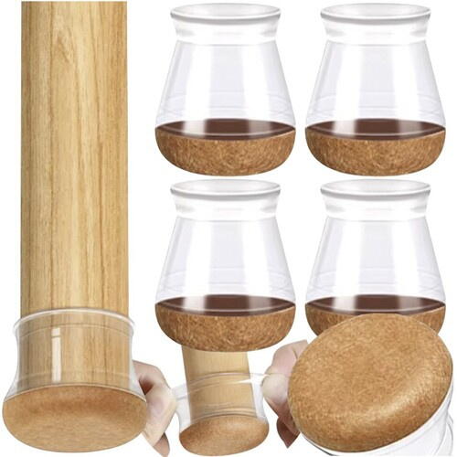 Set 4 protectii picioare mobilier, Anti-derapante, Silicon, Transparente, Rotunde