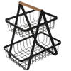 Cos pentru Fructe, cu doua etajere, servire, decor, din metal, maner din lemn, rezistenta ridicata, universal, aerisire ridicata, Negru