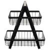 Cos pentru Fructe, cu doua etajere, servire, decor, din metal, maner din lemn, rezistenta ridicata, universal, aerisire ridicata, Negru
