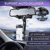 Suport pentru telefon, montare pe oglinda retrovizoare, rotativ la 360 grade, reglare inaltime si latime