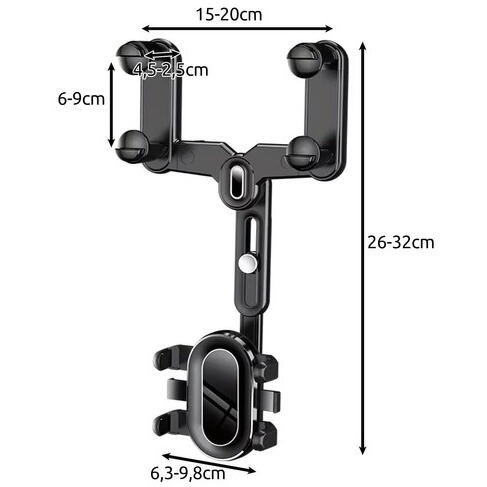 Suport pentru telefon, montare pe oglinda retrovizoare, rotativ la 360 grade, reglare inaltime si latime
