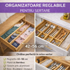 Set 4 organizatoare reglabile pentru sertar, Bambus, pentru baie/bucatarie/dormitor, sistem antialunecare, Natur