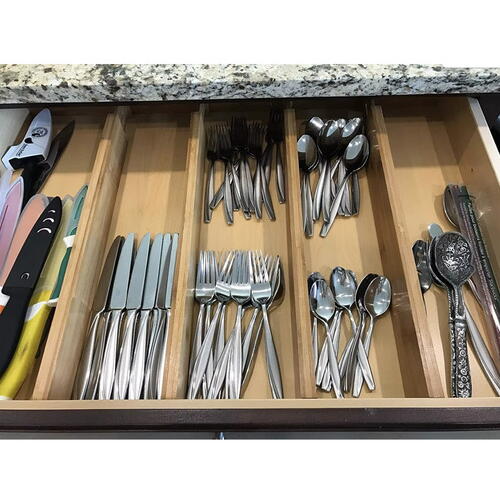 Set 4 organizatoare reglabile pentru sertar, Bambus, pentru baie/bucatarie/dormitor, sistem antialunecare, Natur