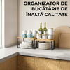 Set 2 Rafturi, Extensibile, Multifunctionale, Diverse Moduri De Aranjare Pentru Bucatarie, Birou, Baie, Bambus/Otel
