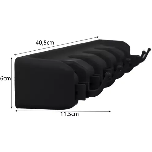 Suport de perete tip organizator pentru maturi si mop, 6 cuiere pliabile, Negru