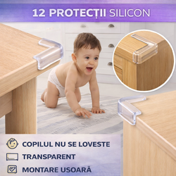 Set 12 Protectie de colt din silicon, transparent, 4x4cm