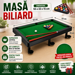 Masa de biliard pentru copii, cu tacuri si bile incluse, 55x33cm