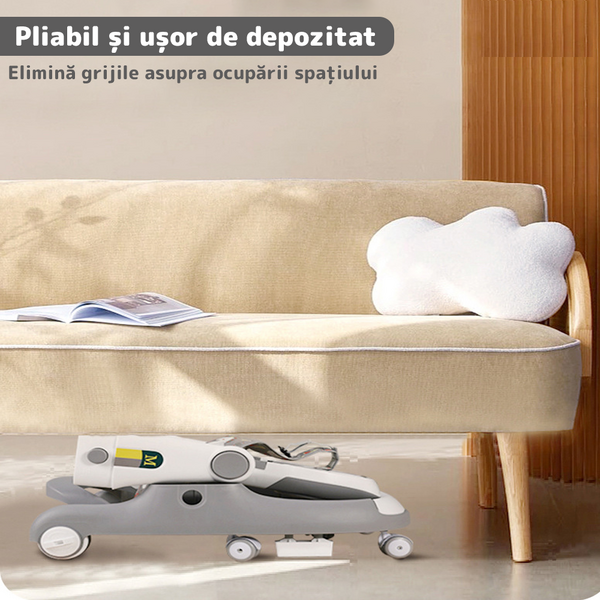 Premergator Reglabil pentru Bebelusi cu Varsta intre 6-36 Luni, Antemergator, Spatar Ergonomic, Pliabil cu 3 Jucarii, Material Respirabil, Greutatea Maxima Suportata 30 kg, Gri