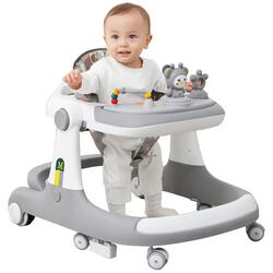 Premergator Reglabil pentru Bebelusi cu Varsta intre 12-18 Luni, Antemergator, Spatar Ergonomic, Pliabil cu 3 Jucarii, Material Respirabil, Greutatea Maxima Suportata 30 kg, Gri