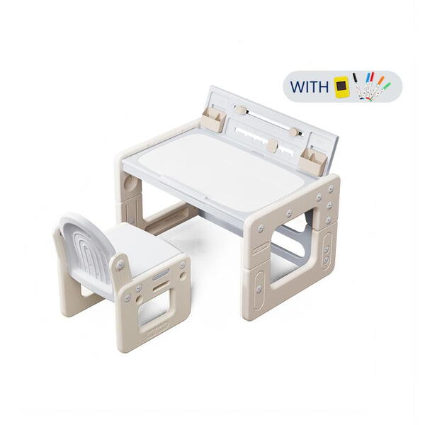 Birou cu scaun pentru copii, Ajustabil pe inaltime, Masa tip lego inclusa, Tabla de colorat, 4 Cutii depozitare, Markere, Burete
