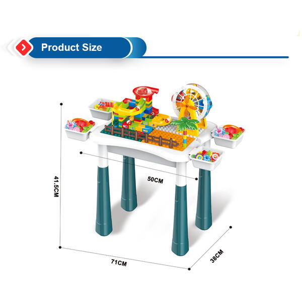 Masa tip Lego pentru copii, cu 4 cutii depozitare jucarii, 262 piese tip Lego, Ajustabila