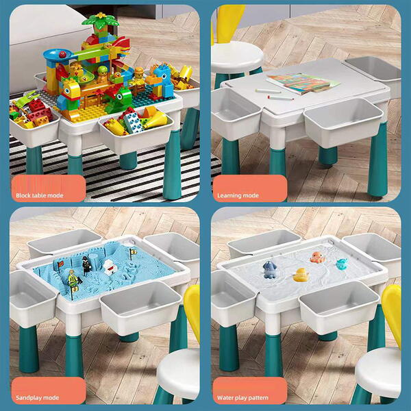 Masa tip Lego pentru copii, cu 4 cutii depozitare jucarii, 262 piese tip Lego, Ajustabila