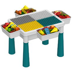 Masa tip Lego pentru copii, cu 4 cutii depozitare jucarii, 262 piese tip Lego, Ajustabila