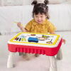 Masuta de joaca pentru copii, Multifunctionala 2 in 1, Tabla de Colorat, 5 Markere, Burete, 58 Cuburi Incluse, Rosu