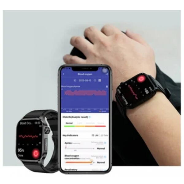 SmartWatch cu Senzor Glucometru, EKG, Temperatura Corporala, Compozitia Sangelui, Acid Uric, Colesterol, Metabolism, Grasimea din Corp, Apel Bluetooth, Numar SOS S853