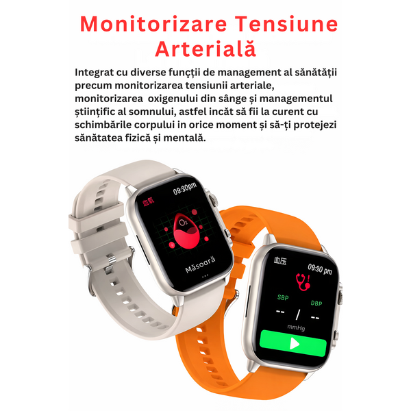 SmartWatch cu Apel Bluetooth, Tensiune arteriala, Ritm cardiac, Nivel Oxigen, Nivel stres, Ciclu menstrual, Afisare vreme, Calendar, Calculator S855