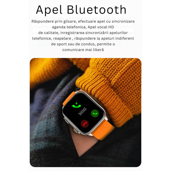 SmartWatch cu Apel Bluetooth, Tensiune arteriala, Ritm cardiac, Nivel Oxigen, Nivel stres, Ciclu menstrual, Afisare vreme, Calendar, Calculator S855