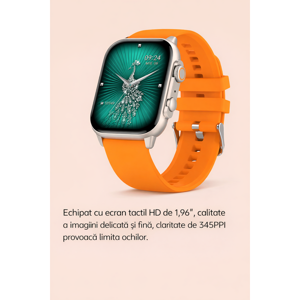 SmartWatch cu Apel Bluetooth, Tensiune arteriala, Ritm cardiac, Nivel Oxigen, Nivel stres, Ciclu menstrual, Afisare vreme, Calendar, Calculator S855