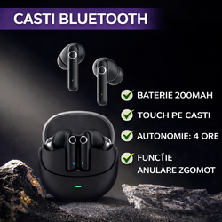 Casti Bluetooth 5.4, Baterie Statie 200mAh, StandBy 150H, Touch pe Casti, Respingere/Raspundere Apel VTS-200, Negru