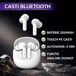Casti Bluetooth 5.4, Baterie Statie 200mAh, StandBy 150H, Touch pe Casti, Respingere/Raspundere Apel VTS-200, Alb