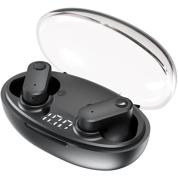 Casti Bluetooth 5.3, Baterie Statie 200mAh, StandBy 180H, Touch pe Casti, Respingere/Raspundere Apel VTS-210, Negru