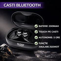 Casti Bluetooth 5.3, Baterie Statie 400mAh, StandBy 180H, Touch pe Casti, Respingere/Raspundere Apel VTS-230, Negru