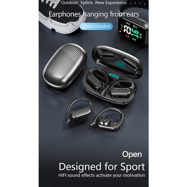 Casti Bluetooth 5.3, Baterie Statie 200mAh, StandBy 180H, Touch pe Casti, Respingere/Raspundere Apel VTS-220, Negru