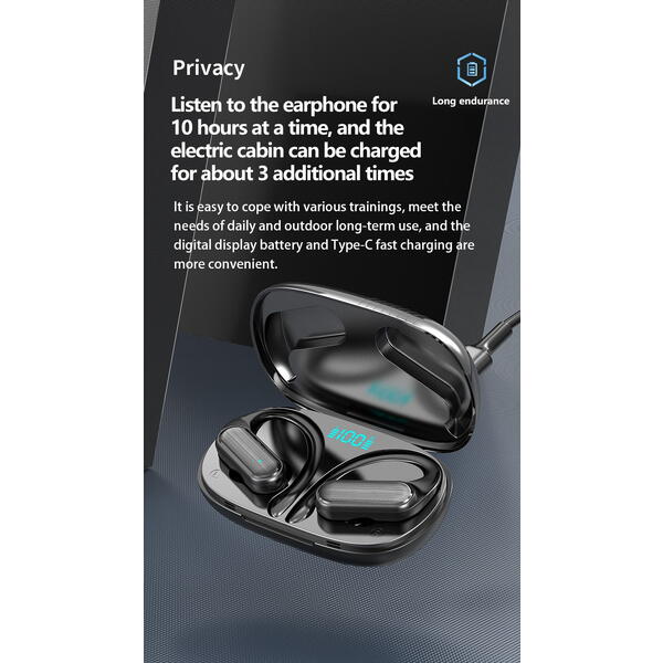 Casti Bluetooth 5.3, Baterie Statie 200mAh, StandBy 180H, Touch pe Casti, Respingere/Raspundere Apel VTS-220, Negru