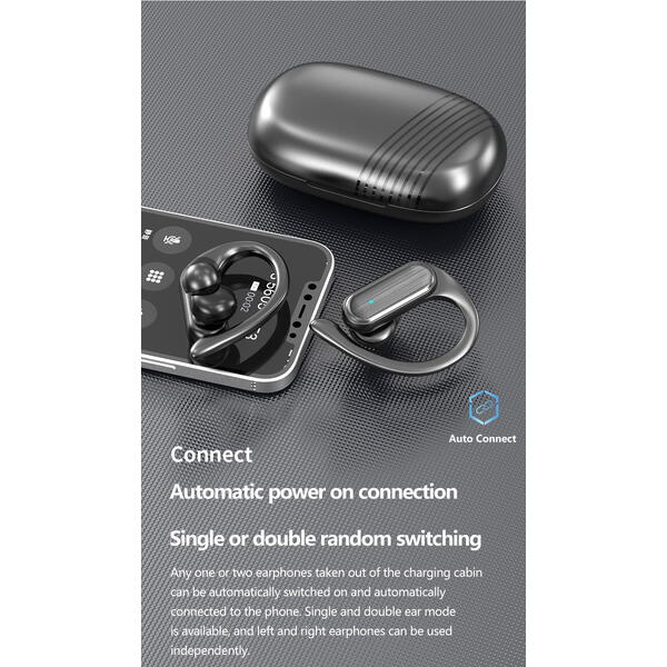 Casti Bluetooth 5.3, Baterie Statie 200mAh, StandBy 180H, Touch pe Casti, Respingere/Raspundere Apel VTS-220, Negru