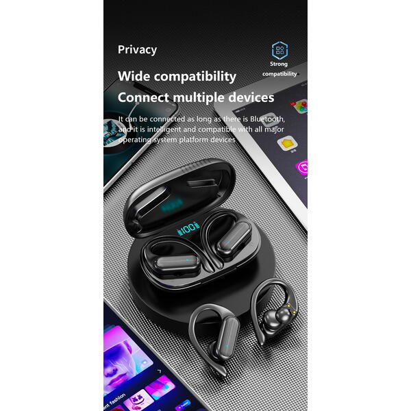 Casti Bluetooth 5.3, Baterie Statie 200mAh, StandBy 180H, Touch pe Casti, Respingere/Raspundere Apel VTS-220, Negru