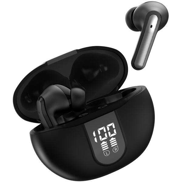 Casti Bluetooth 5.4, Baterie Statie 300mAh, StandBy 180H, Touch pe Casti, Respingere/Raspundere Apel VNC-320, Negru