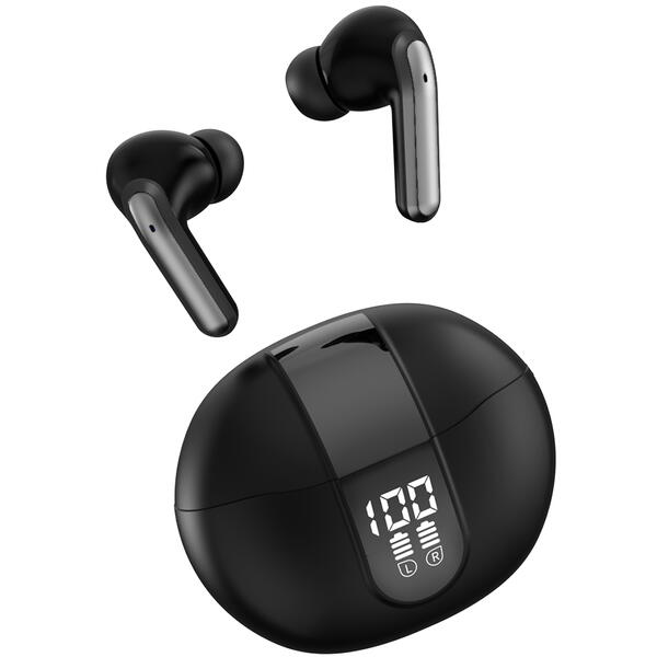 Casti Bluetooth 5.4, Baterie Statie 300mAh, StandBy 180H, Touch pe Casti, Respingere/Raspundere Apel VNC-320, Negru
