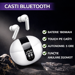 Casti Bluetooth 5.4, Baterie Statie 300mAh, StandBy 180H, Touch pe Casti, Respingere/Raspundere Apel VNC-320, Alb